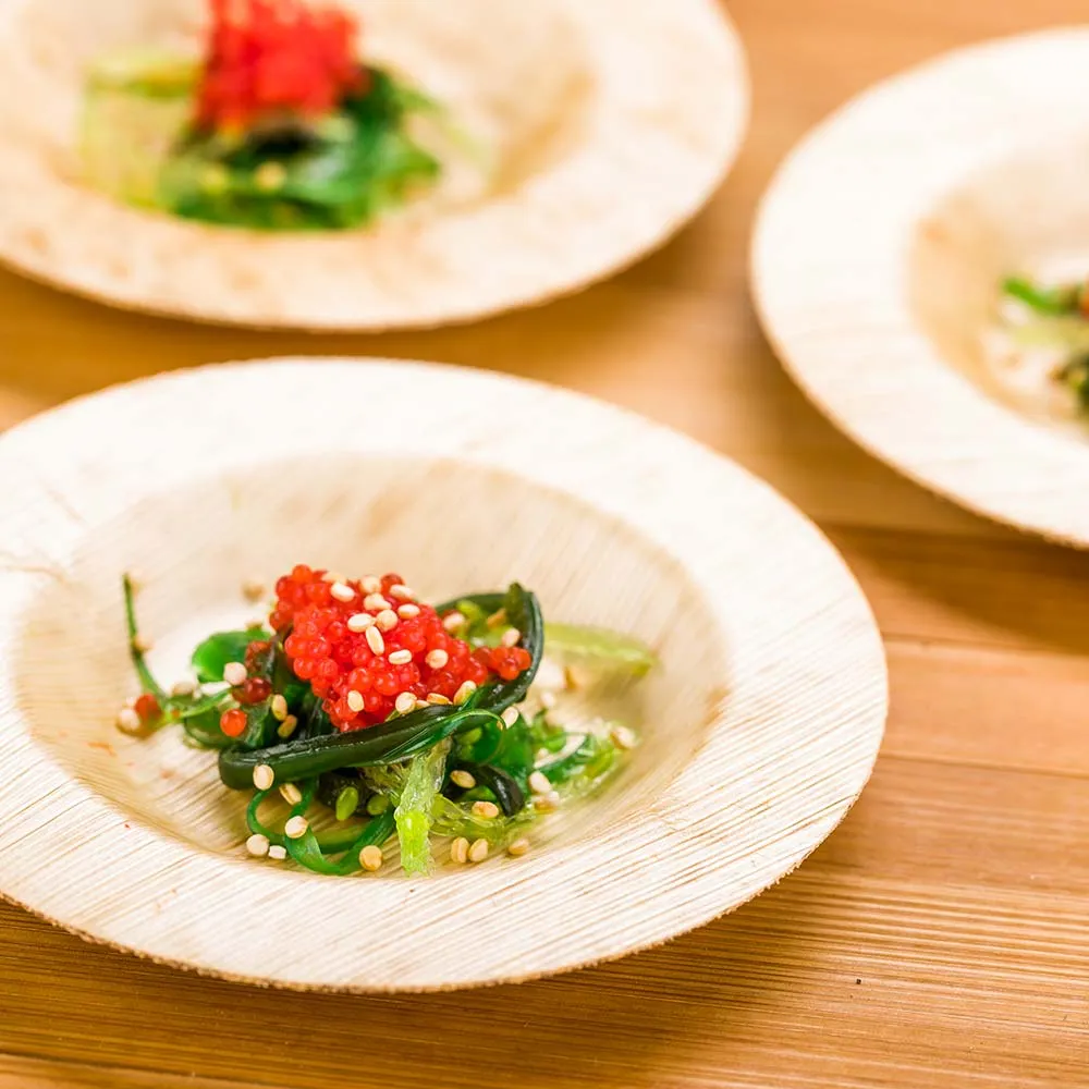 100 Round Natural 3.5" Bamboo Small Plates and 100 Natural Bamboo 3.5" Mini Forks