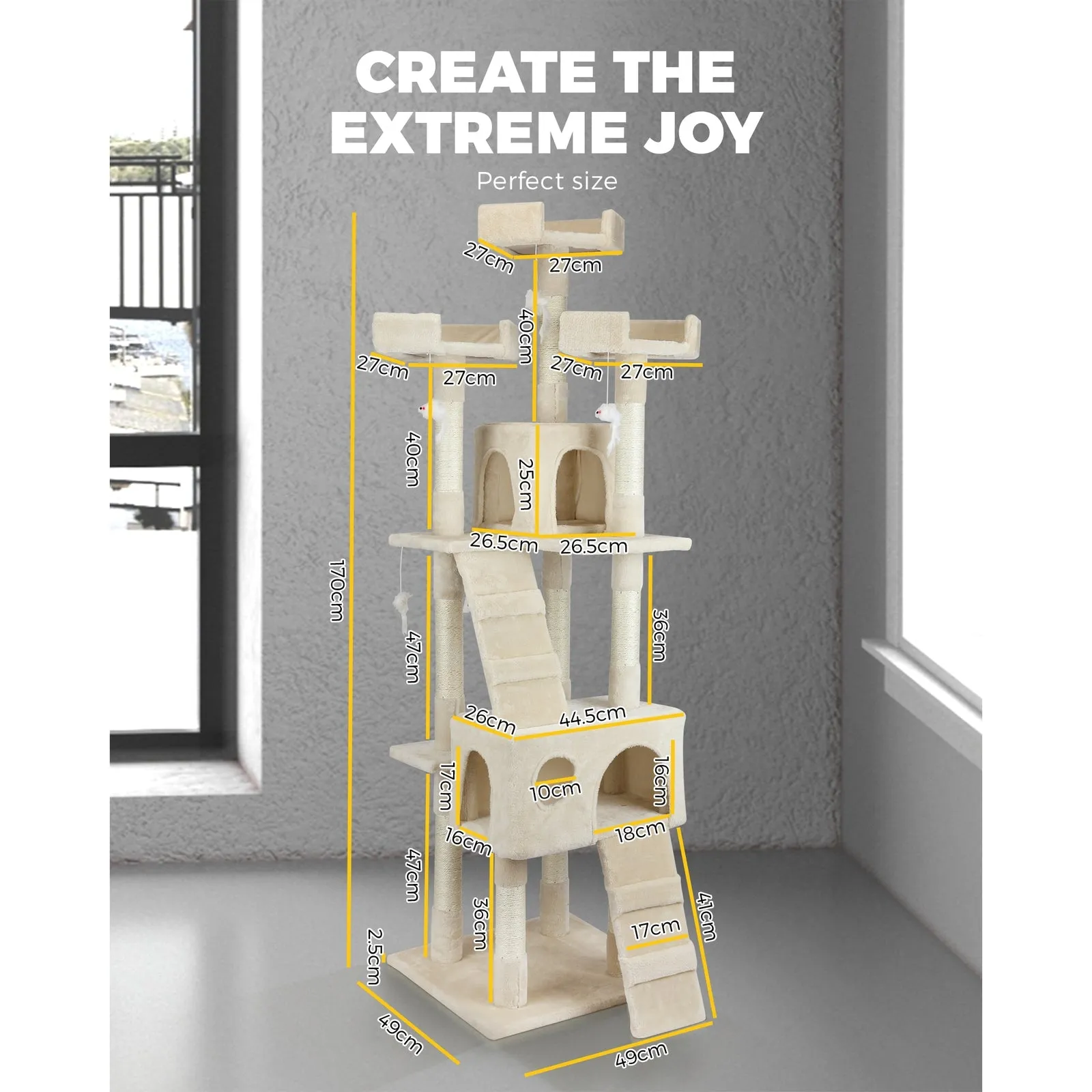 1.7M Cat Trees Scratching Post Scratcher Tower Condo House Furniture Multi Level