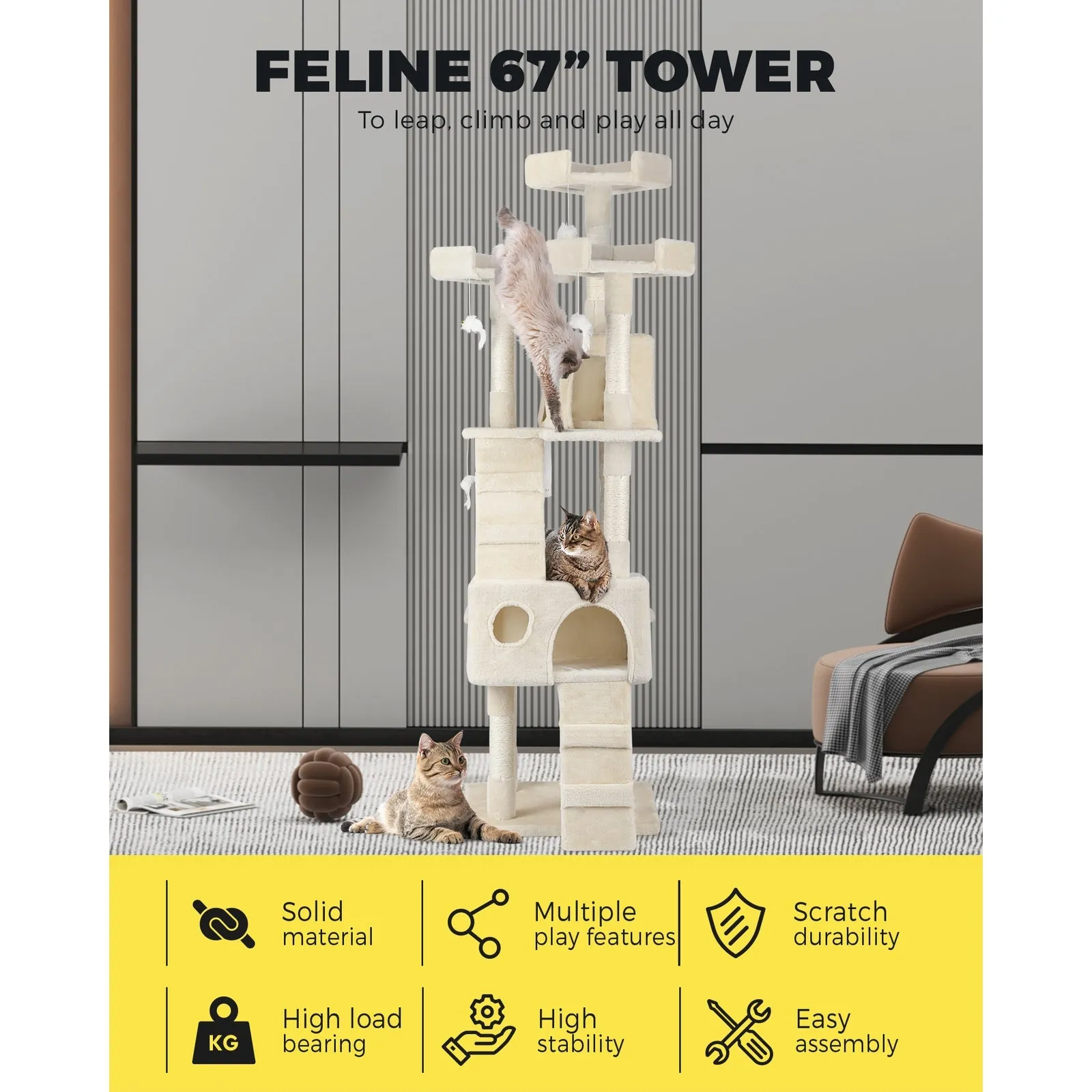 1.7M Cat Trees Scratching Post Scratcher Tower Condo House Furniture Multi Level