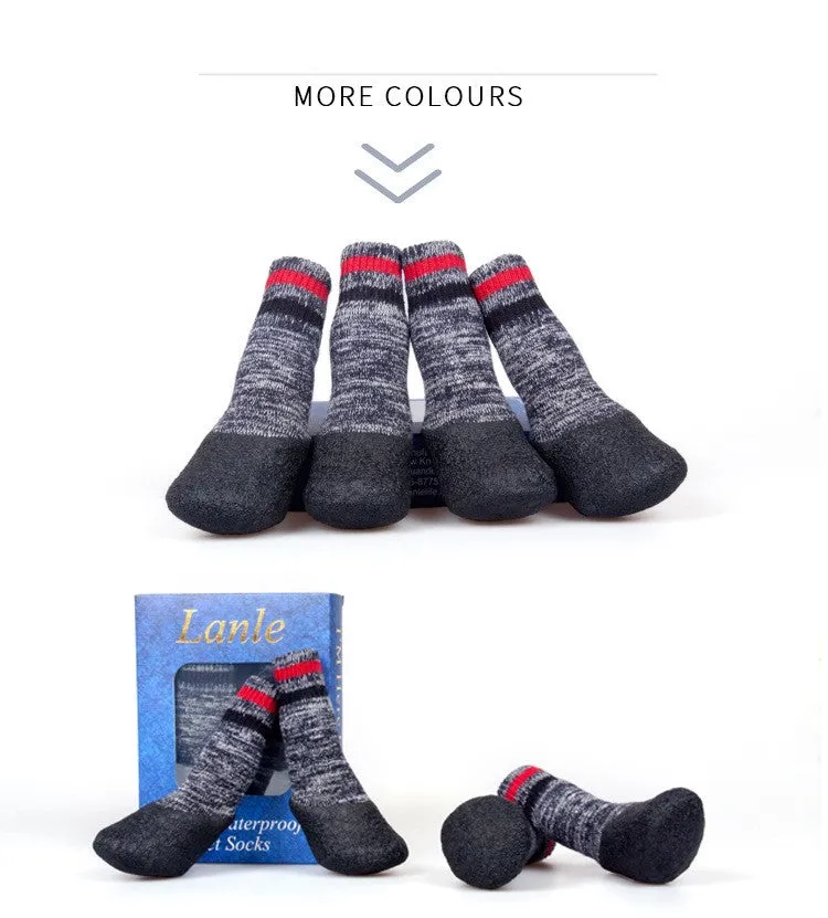 A99 MPS001 4 Pcs Pet Dog Socks Anti Slip Dog Socks - Outdoor Dog Boots Waterproof Dog Shoes Paw Protector Traction Control for Hardwood Floors Keep Warm Pet Socks Rubber Reinforcement