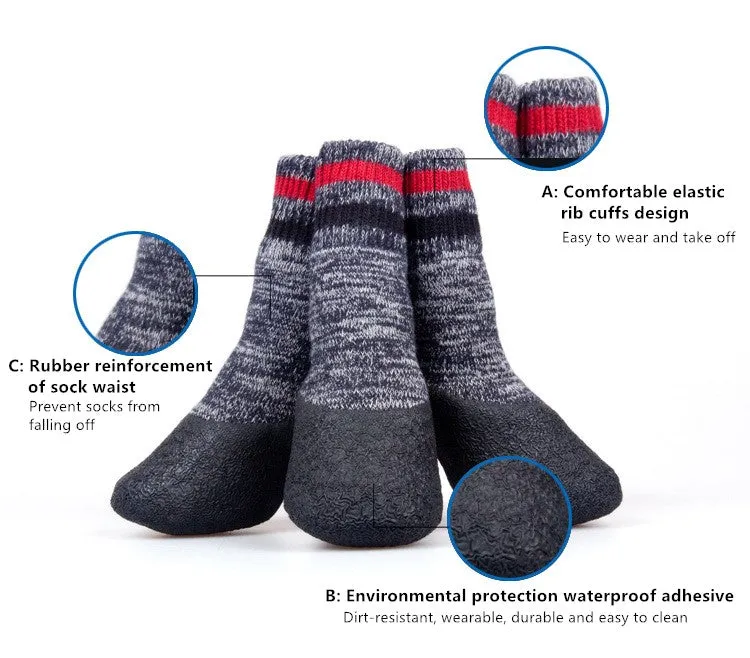 A99 MPS001 4 Pcs Pet Dog Socks Anti Slip Dog Socks - Outdoor Dog Boots Waterproof Dog Shoes Paw Protector Traction Control for Hardwood Floors Keep Warm Pet Socks Rubber Reinforcement