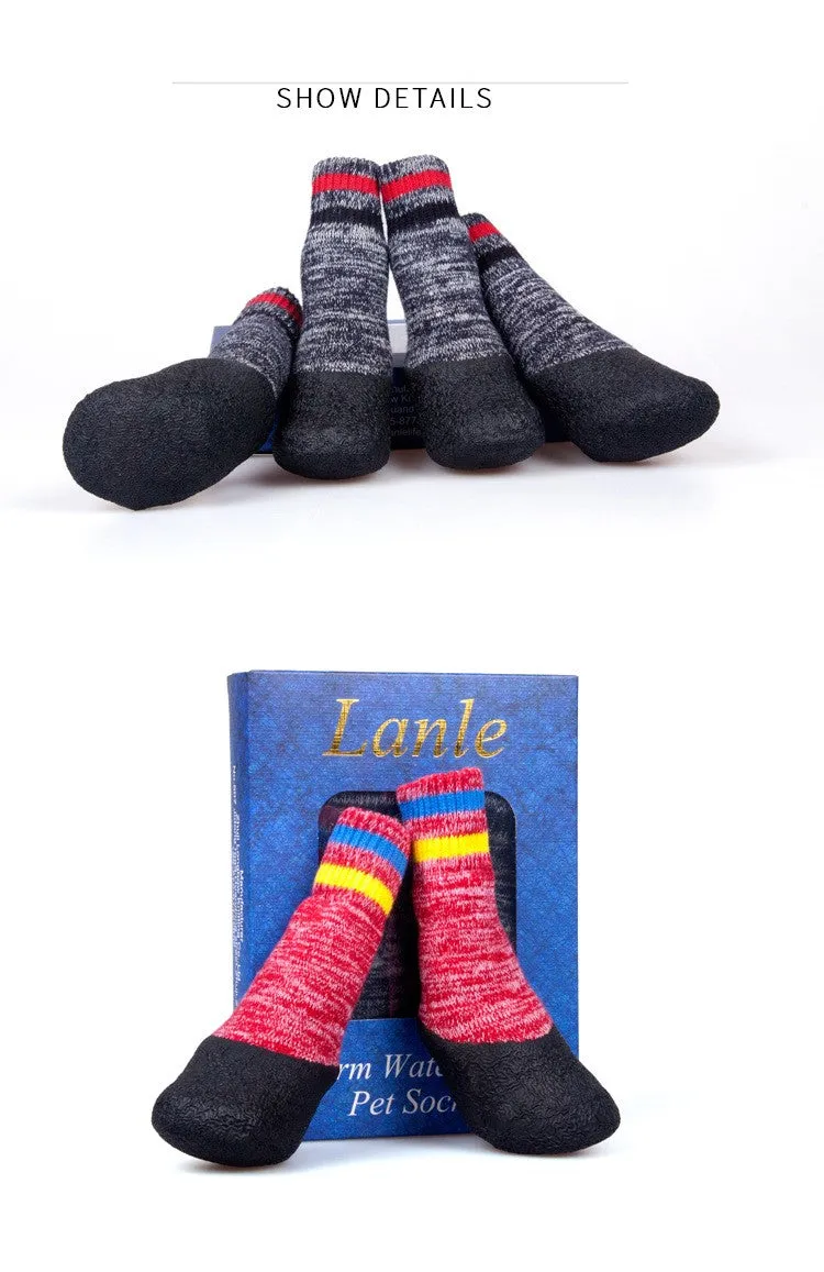A99 MPS001 4 Pcs Pet Dog Socks Anti Slip Dog Socks - Outdoor Dog Boots Waterproof Dog Shoes Paw Protector Traction Control for Hardwood Floors Keep Warm Pet Socks Rubber Reinforcement