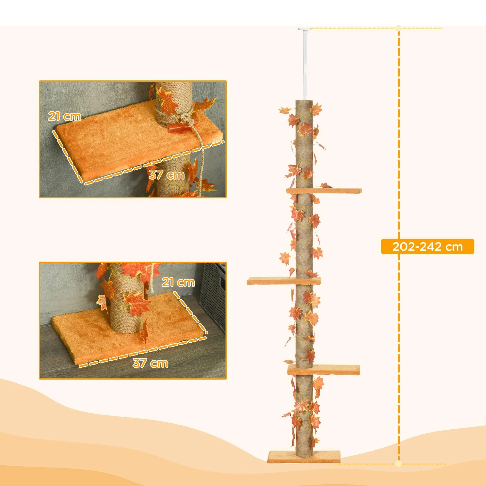 Adjustable Height Floor to Ceiling Cat Tree with Sisal Scratching Post
