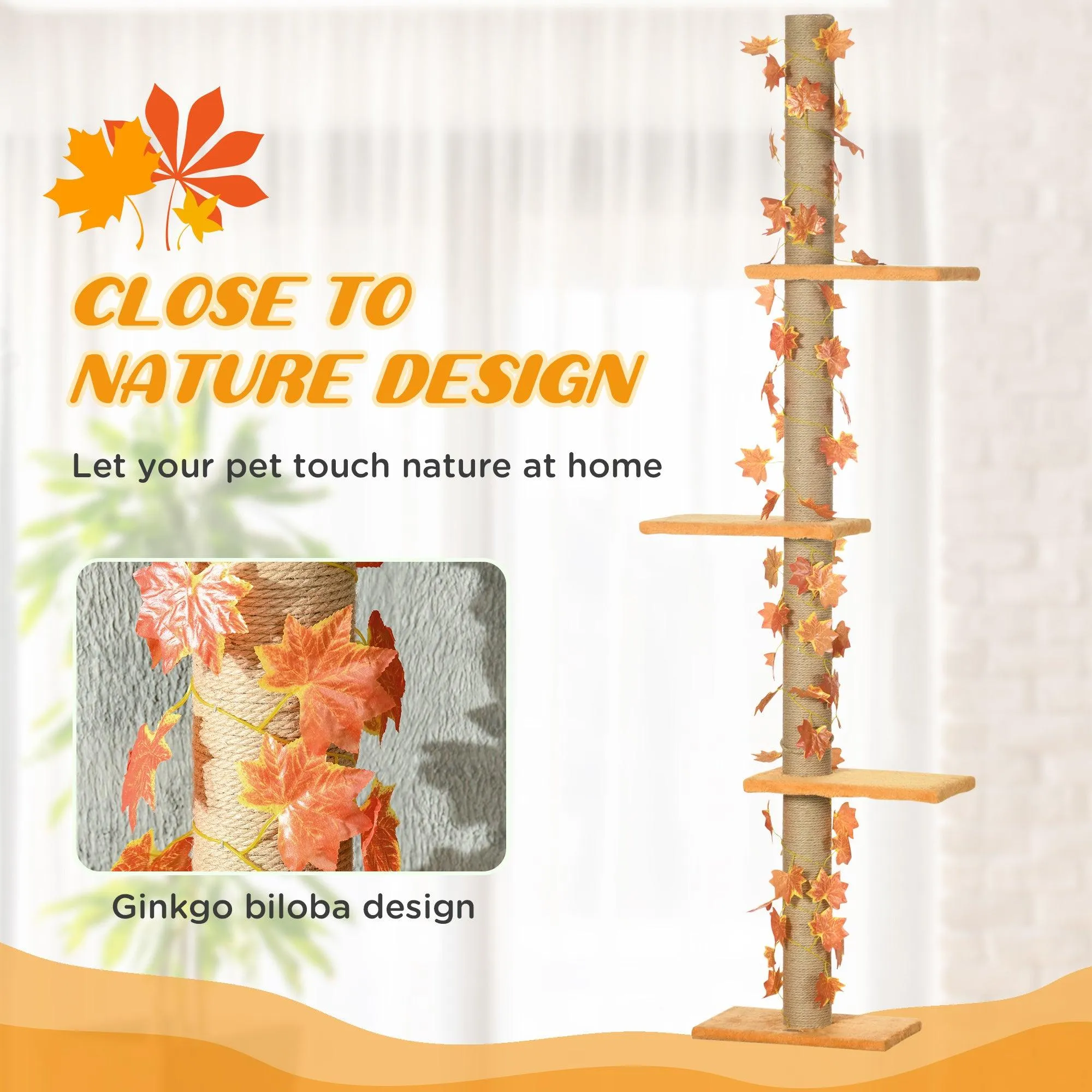 Adjustable Height Floor to Ceiling Cat Tree with Sisal Scratching Post