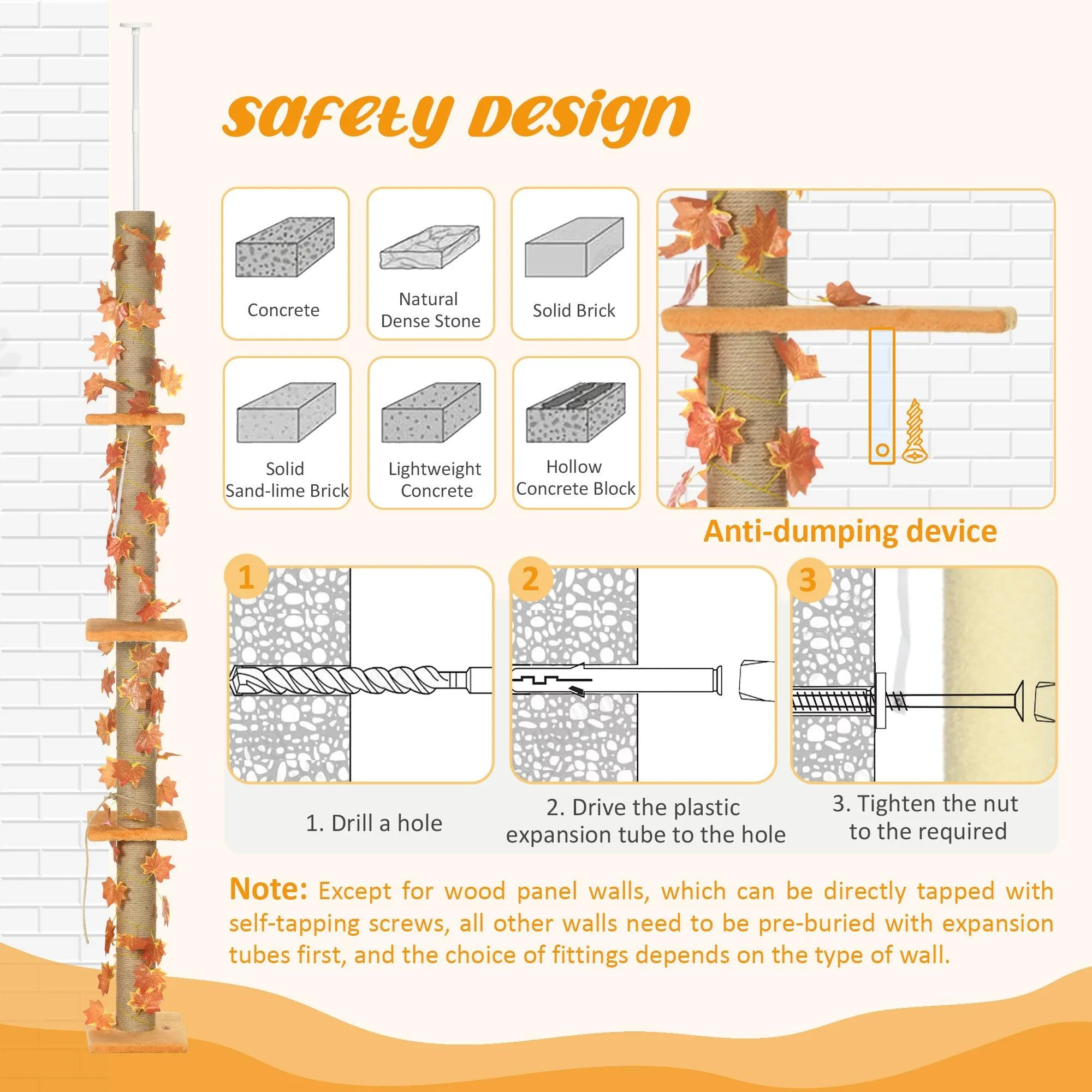 Adjustable Height Floor to Ceiling Cat Tree with Sisal Scratching Post