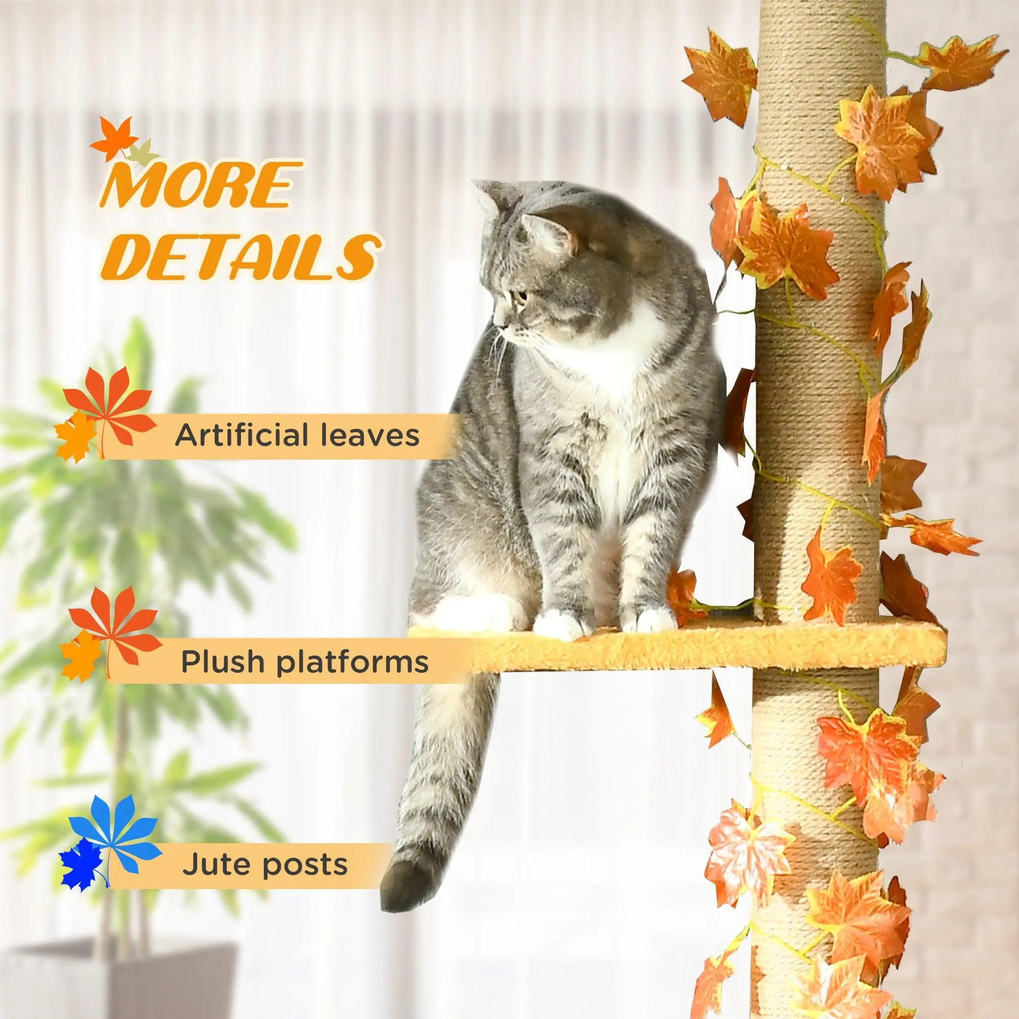 Adjustable Height Floor to Ceiling Cat Tree with Sisal Scratching Post