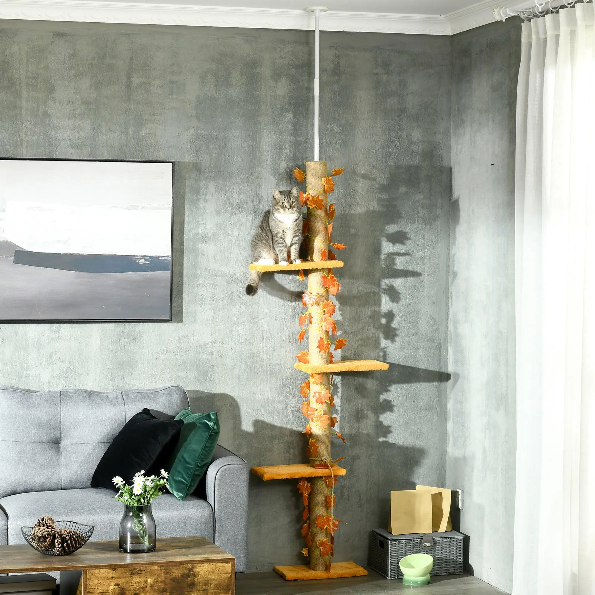 Adjustable Height Floor to Ceiling Cat Tree with Sisal Scratching Post