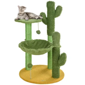 Cactus Cat Tree with Scratching Post, Hammock, 82cm - Green
