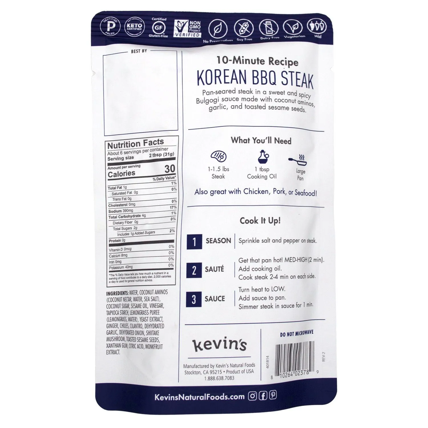 Kevin's Natural Foods Keto and Paleo Simmer Sauce