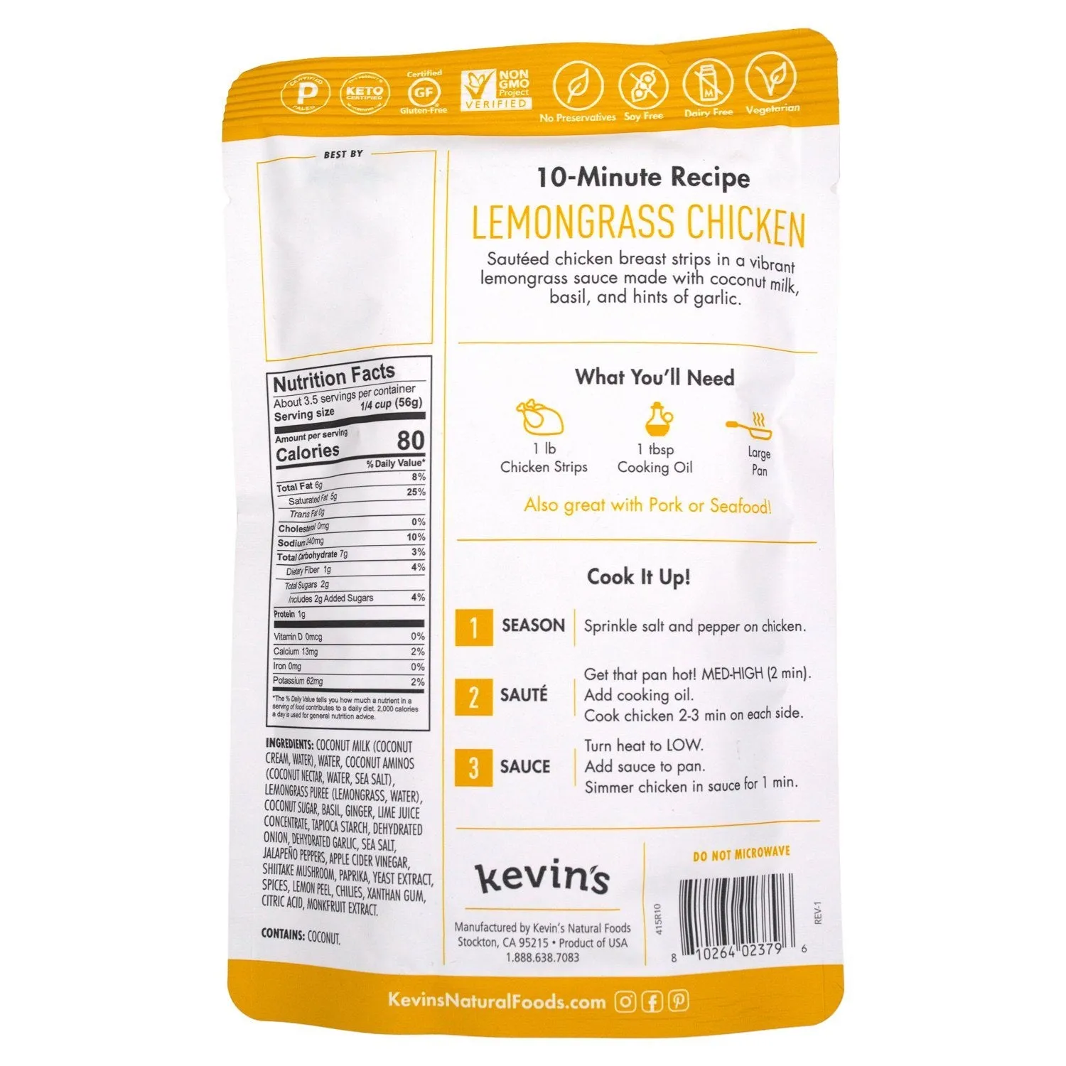 Kevin's Natural Foods Keto and Paleo Simmer Sauce