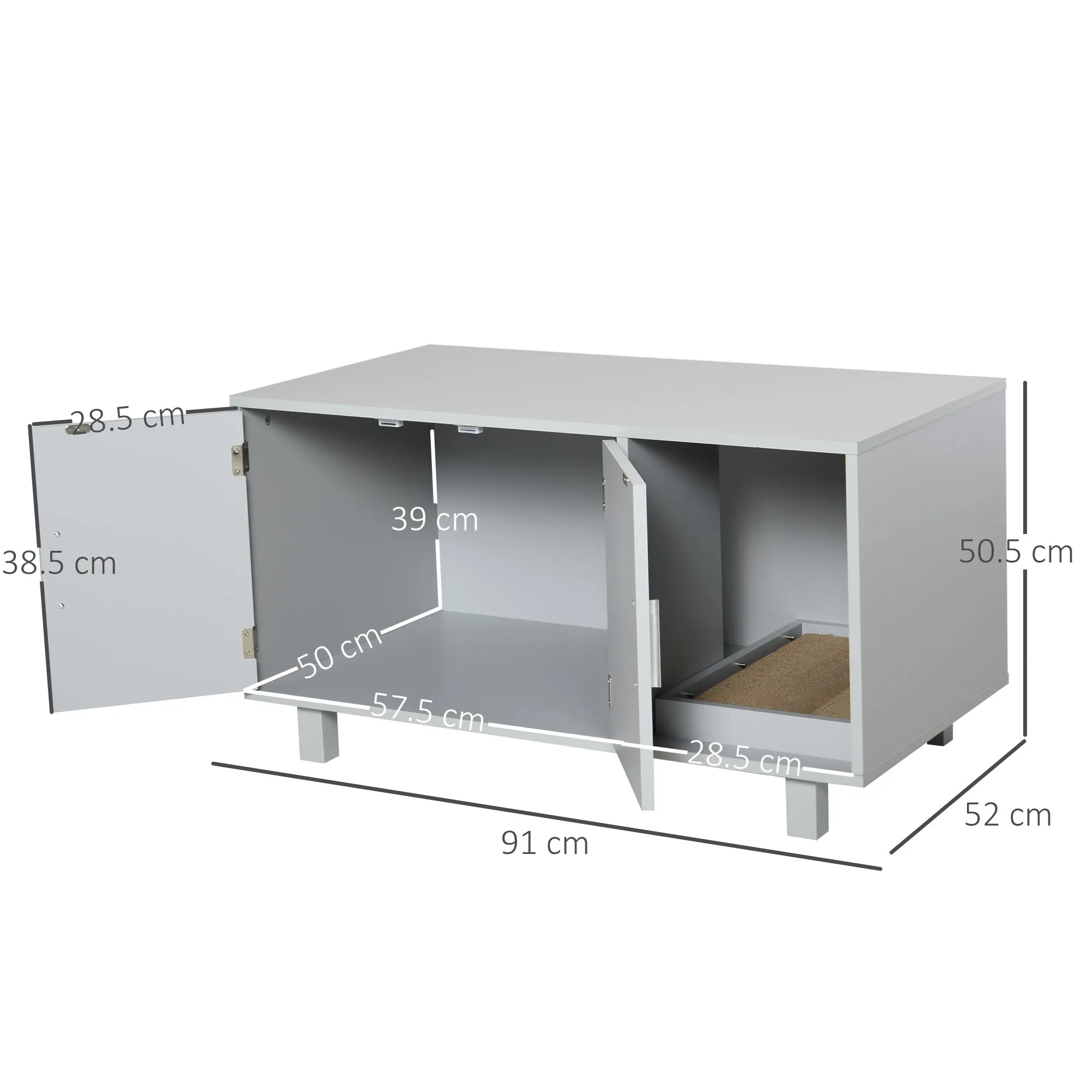 PawHut Cat Litter Box Enclosure & House w/ Nightstand/End Table Design, Grey