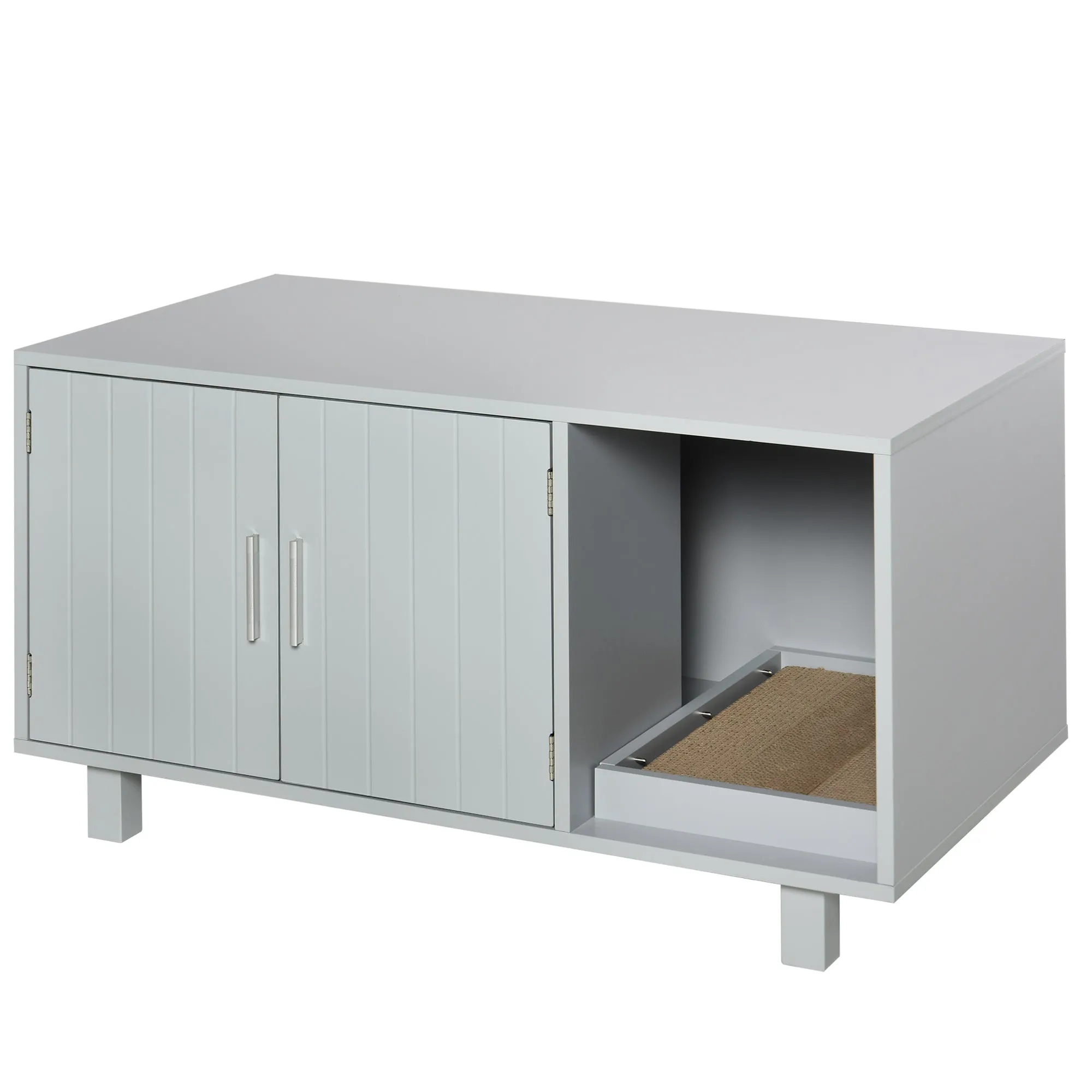 PawHut Cat Litter Box Enclosure & House w/ Nightstand/End Table Design, Grey