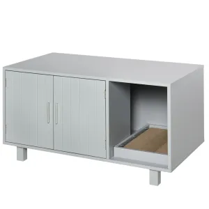 PawHut Cat Litter Box Enclosure & House w/ Nightstand/End Table Design, Grey
