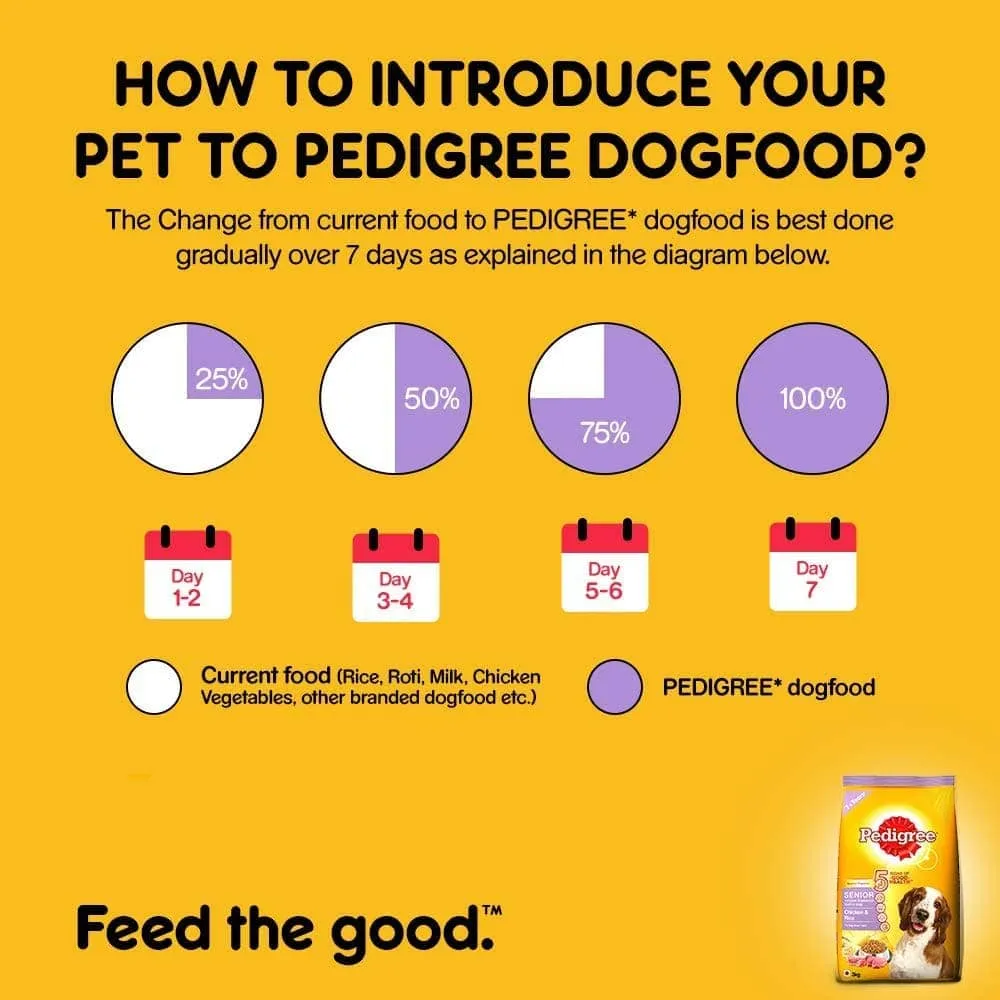 Pedigree Chicken & Rice Senior Dog Dry and Chicken and Liver Chunks in Gravy Adult Dog Wet Food Combo