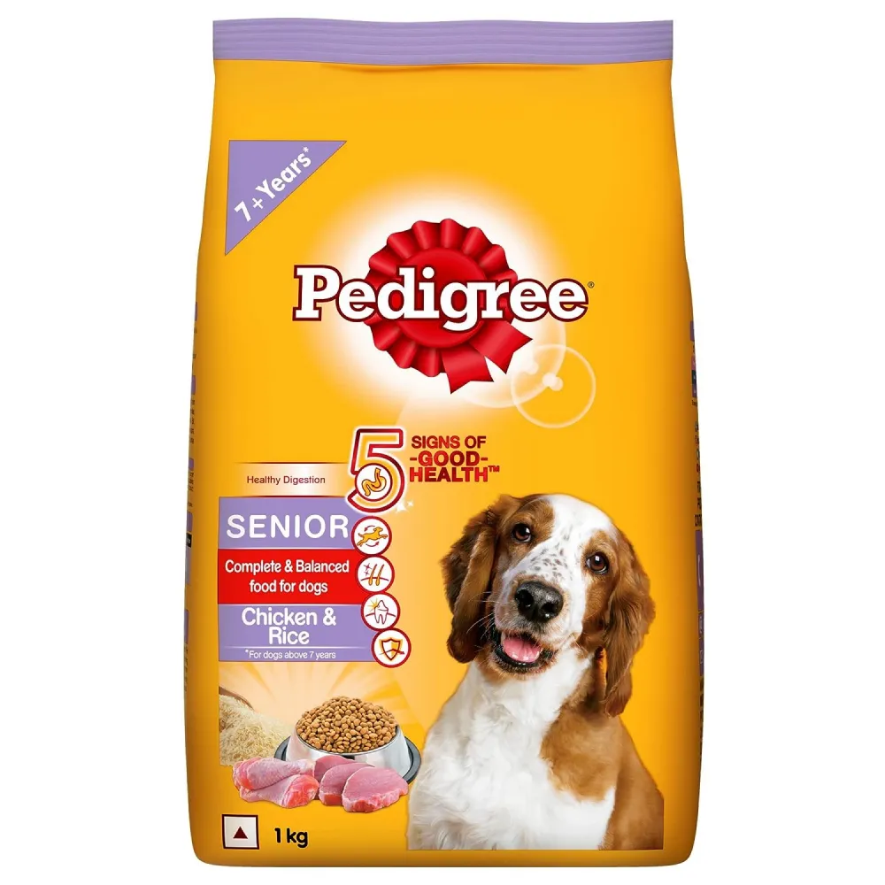 Pedigree Chicken & Rice Senior Dog Dry and Chicken and Liver Chunks in Gravy Adult Dog Wet Food Combo
