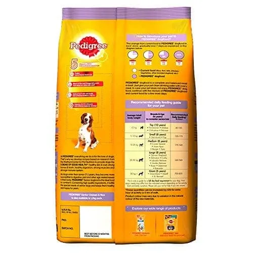 Pedigree Chicken & Rice Senior Dog Dry and Chicken and Liver Chunks in Gravy Adult Dog Wet Food Combo
