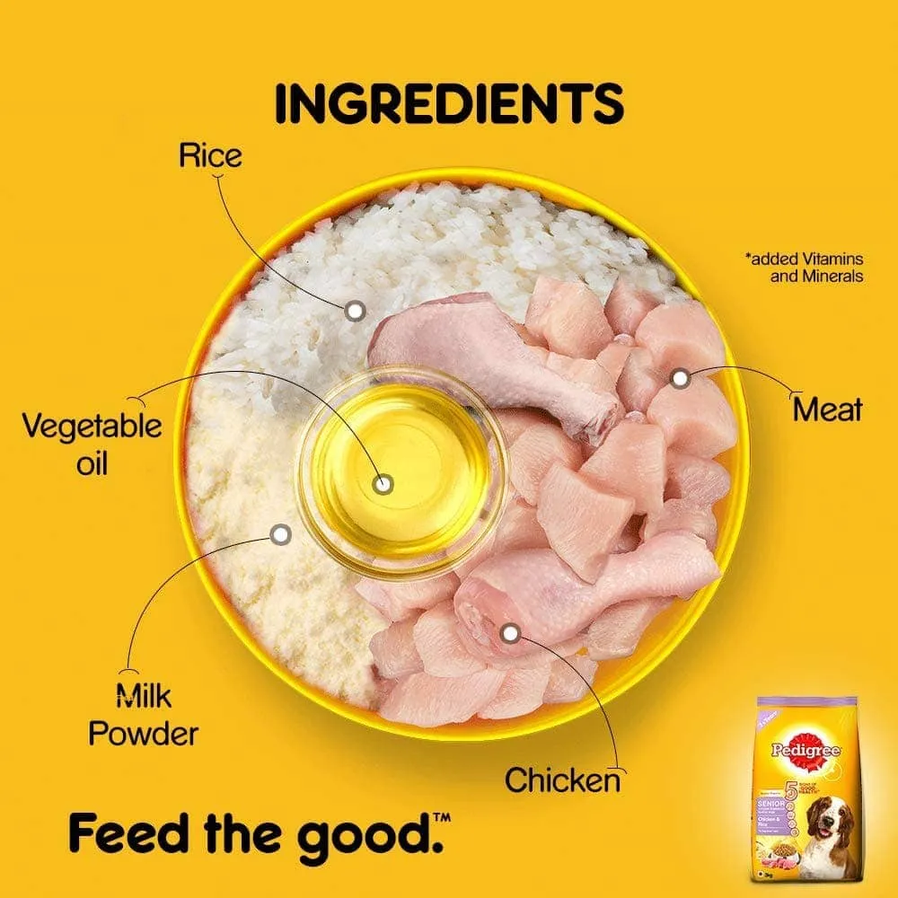 Pedigree Chicken & Rice Senior Dog Dry and Chicken and Liver Chunks in Gravy Adult Dog Wet Food Combo