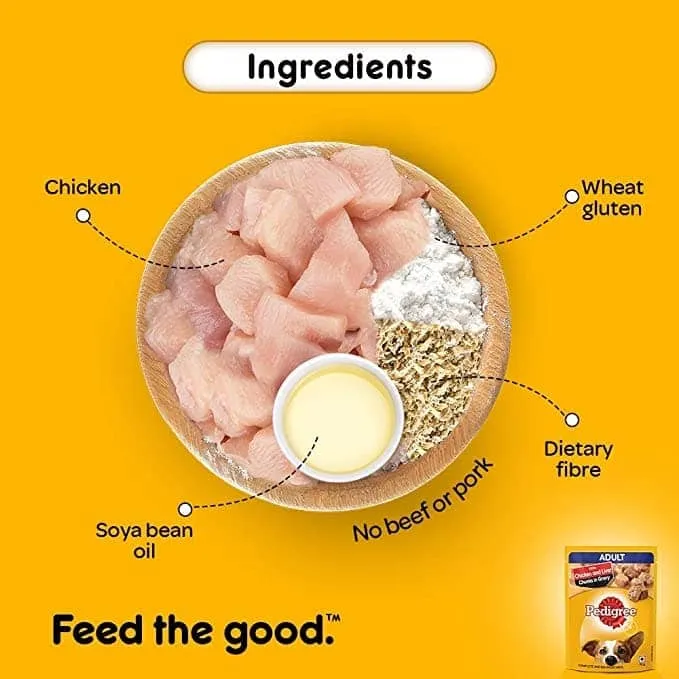 Pedigree Chicken & Rice Senior Dog Dry and Chicken and Liver Chunks in Gravy Adult Dog Wet Food Combo