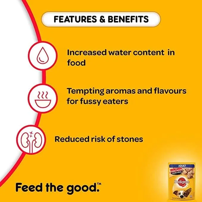 Pedigree Chicken & Rice Senior Dog Dry and Chicken and Liver Chunks in Gravy Adult Dog Wet Food Combo