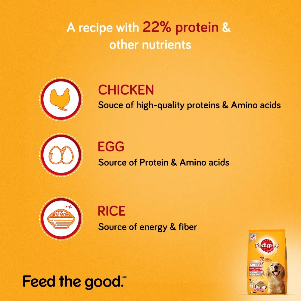 Pedigree Chicken, Egg and Rice and Chicken and Liver Chunks in Gravy Adult Dry and Wet Food Combo