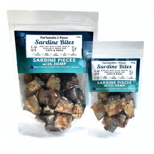 Sardine Bites with Hemp 100g or 250g | Natural Treats for Dogs & Cats